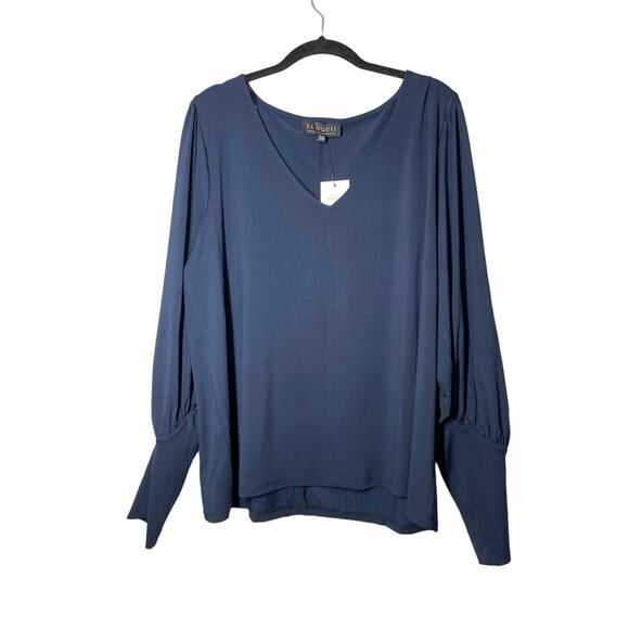 Eloquii Navy Blue V-Neck Blouse Top Dramatic Sleeve NWT 18/20 Long Dolman - Picture 1 of 6